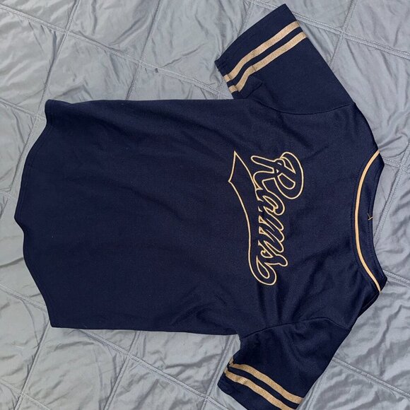 Blue Gold Rams Button Up Jersey Womens Medium Short Sleeve - Picture 3 of 8